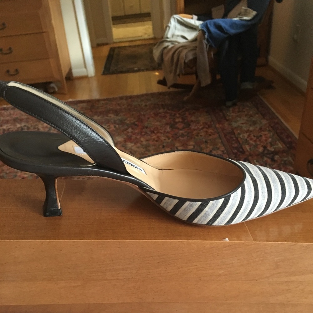 Navy striped vintage sling back pumps